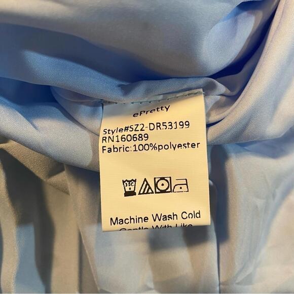 NWT ePretty Sz‎ S Sky Blue Flutter Sleeve Cross Front Pleated Dress W Waist Sash - Picture 5 of 7